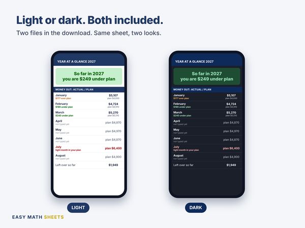 Year at a glance in the light and dark versions on two phones