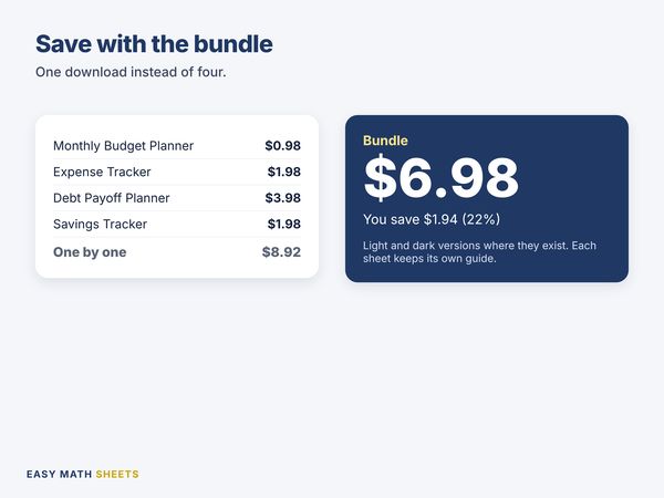 Price table: $8.92 one by one, $6.98 for the bundle, you save $1.94