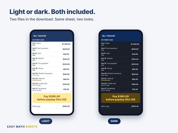 The bill list in the light and dark versions on two phones
