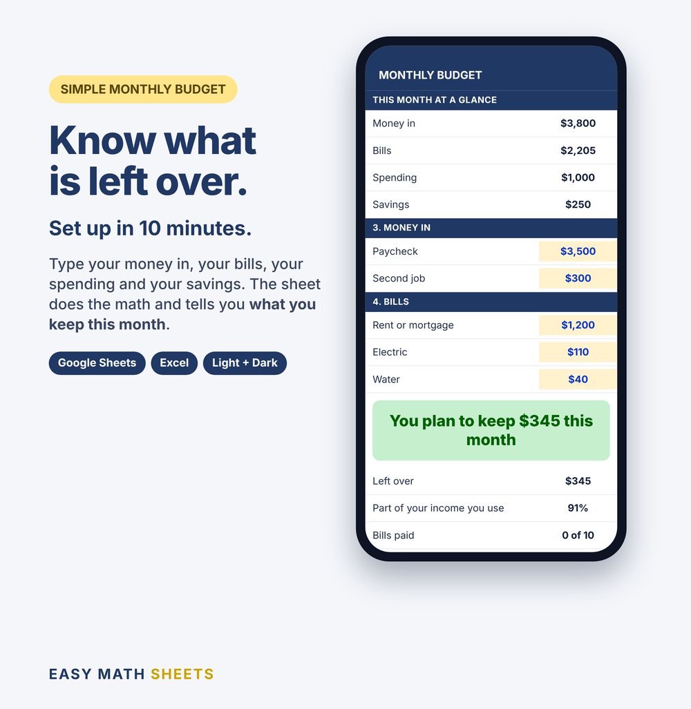Monthly Budget Planner on a phone: know what is left over